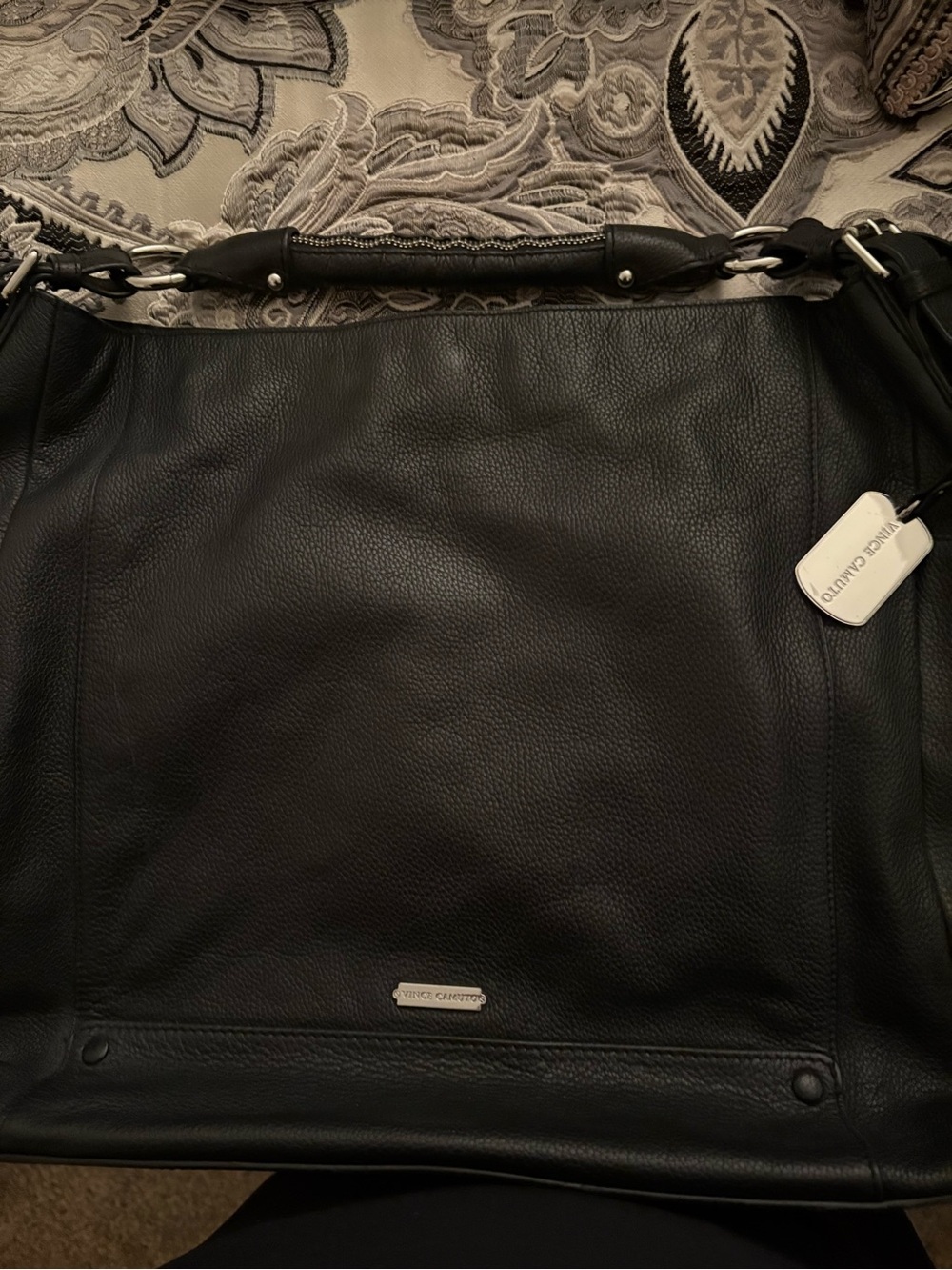 Vince Camuto Black Pebbled Leather Bag with Silver Hardware